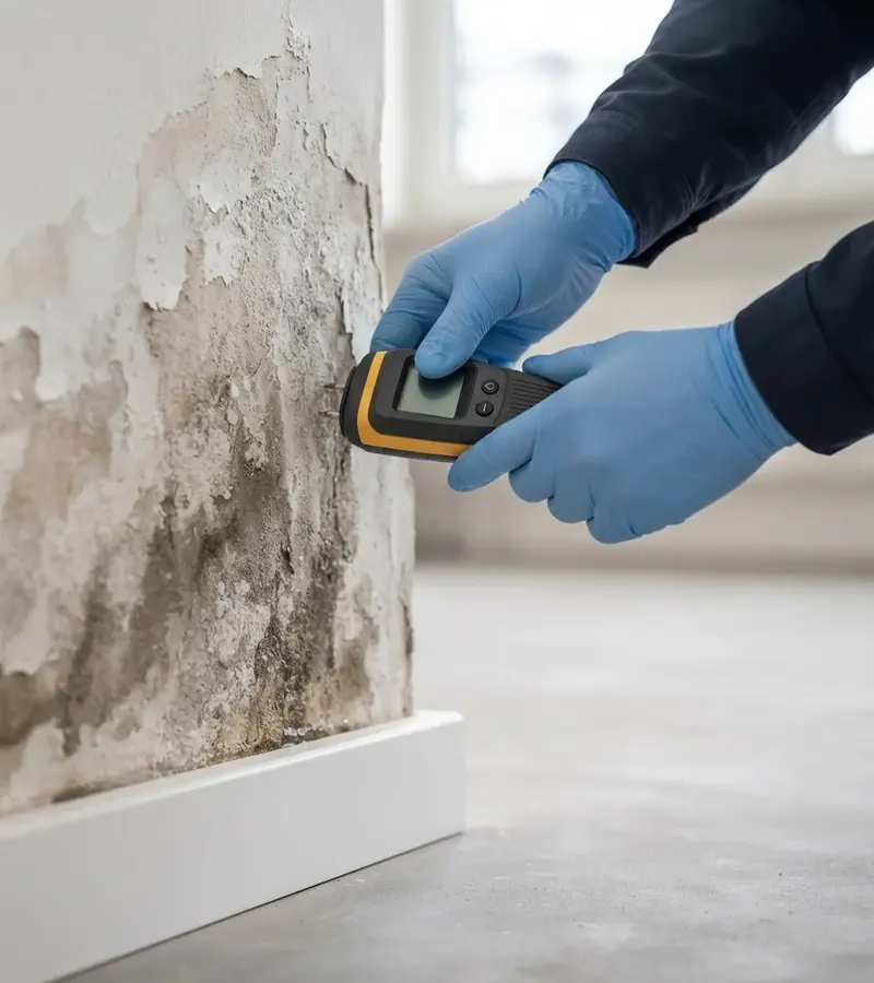 Muro con umidità di risalita e distacco dell'intonaco a Pesaro